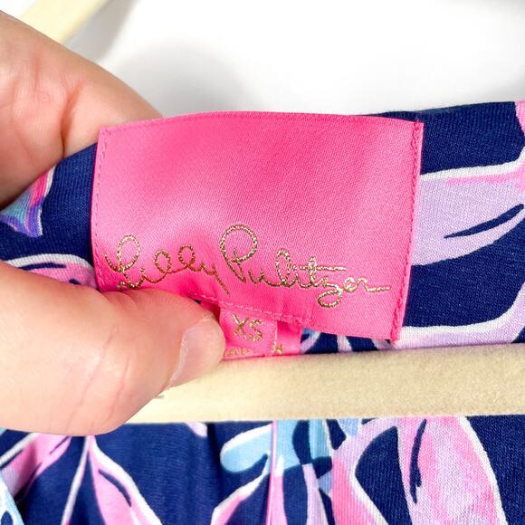Lilly Pulitzer Manuela Maxi Dress Oyster Bay Navy Pink Spotted V-Neck Sz XS‎ - Picture 9 of 12